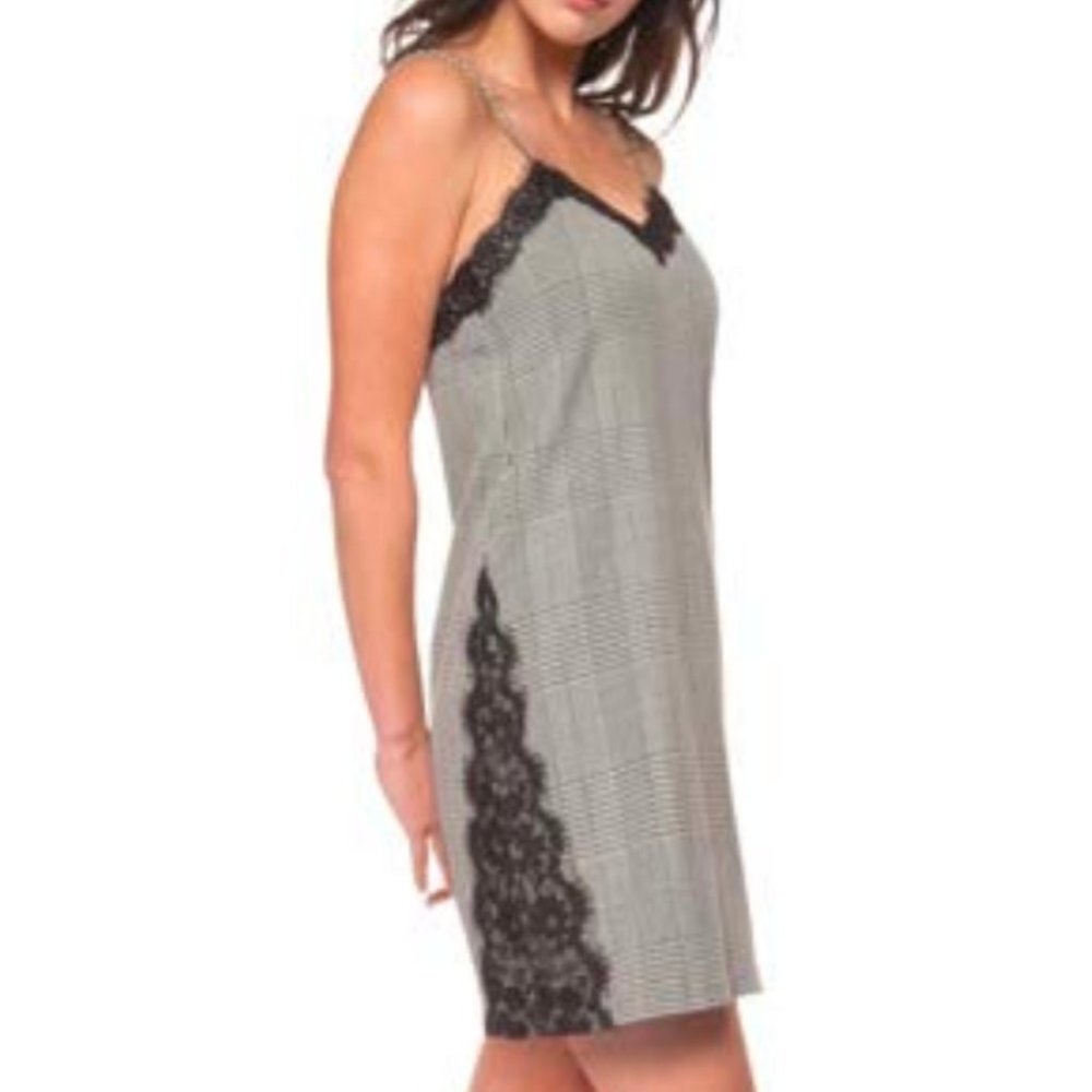 NEW Dex Black Houndstooth Plaid Lace Mini Dress Size Medium Cocktail Party